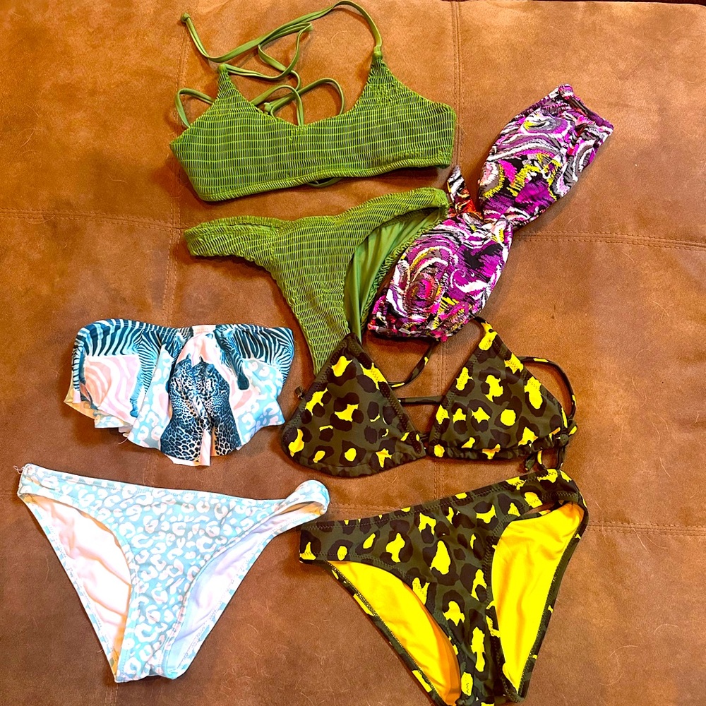3 Colorful Bikini Sets and 1 bikini top.  Bundle of size small bikinis